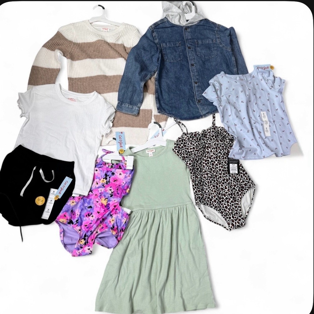 Cat & Jack Art Girls Sz M Lot Swimsuit Shorts Jacket Dress Shirt 8Pc MSRP $100+